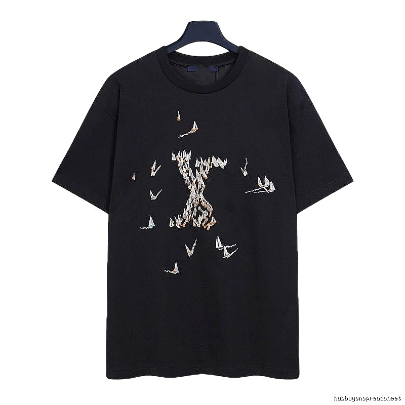 Louis Vuitton Sailboat Embroidered Trendy Black T-Shirt