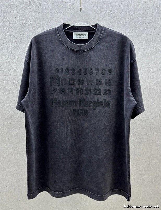 Maison Margiela Numbered Distressed Charcoal Gray Short Sleeve T-Shirt