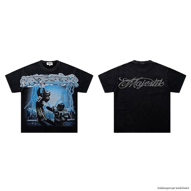 MAJESTIK American Retro Distressed Black Rugby T-shirt