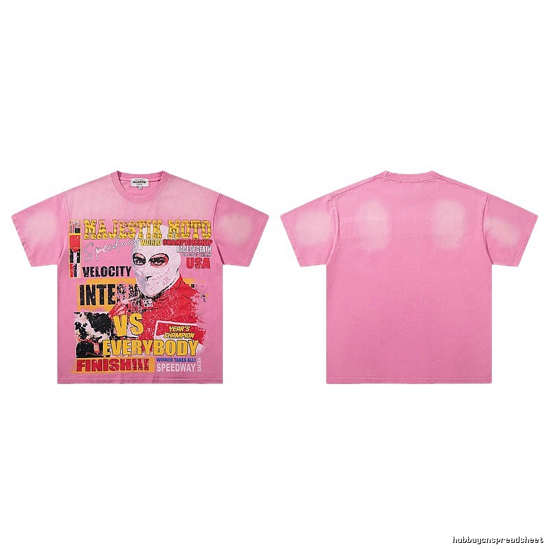 MAJESTIK Motorcycle Racing Vintage Print Pink T-Shirt