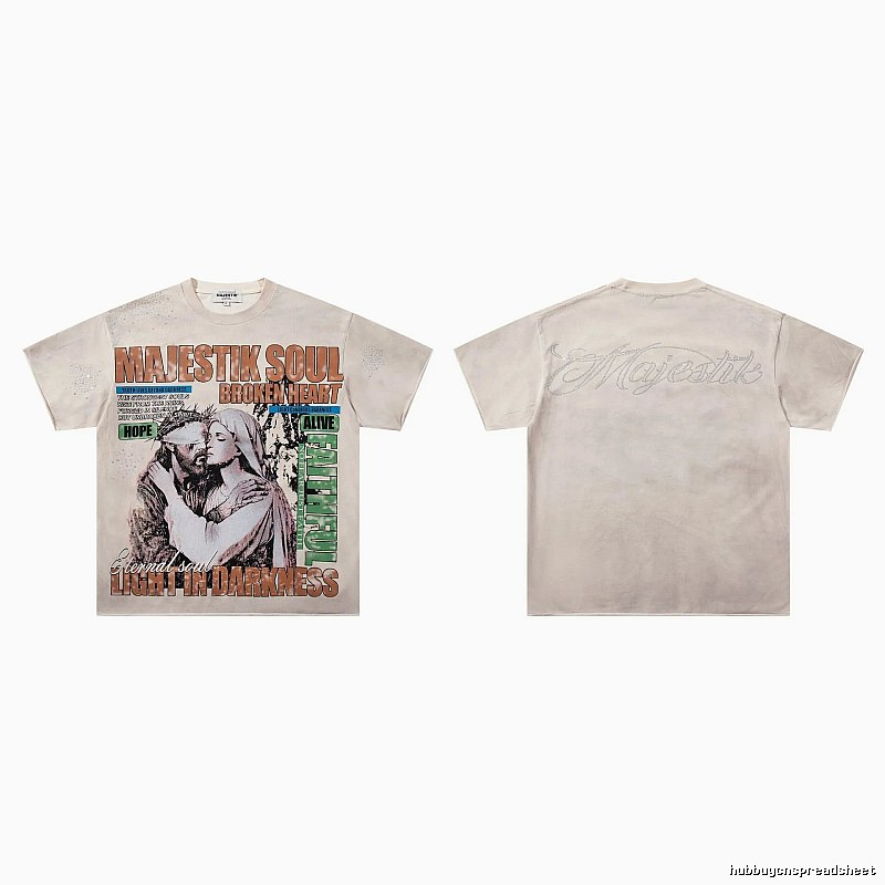 MAJESTIK Religious Print Vintage Style Off-white T-Shirt