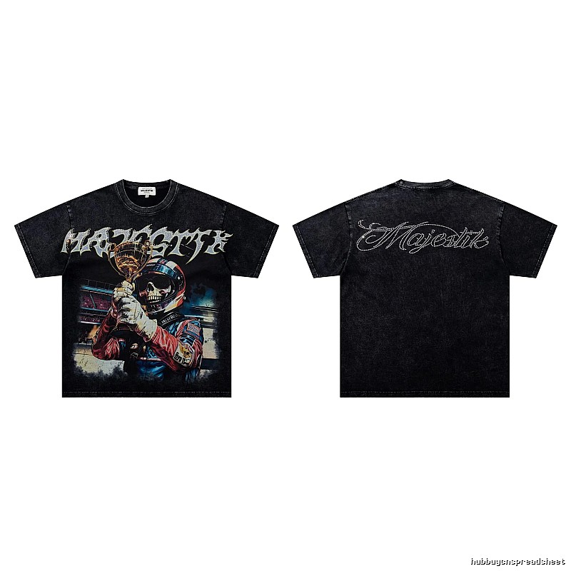 MAJESTIK Skull Racing American Vintage Black T-Shirt