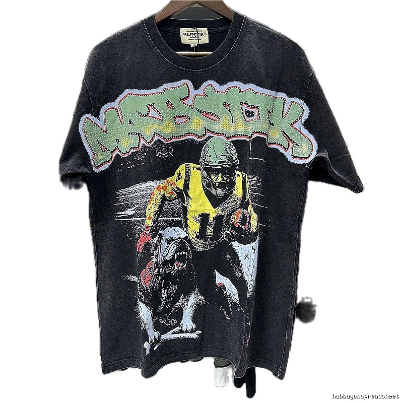 MAJESTIK Vintage Distressed Rugby Black T-Shirt
