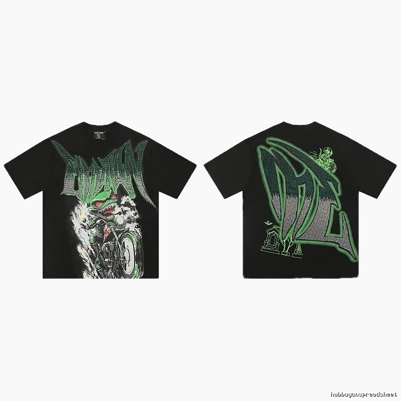 Mixed Emotion Motorcycle Gothic Style Black and Green Short Sleeve T-Shirt