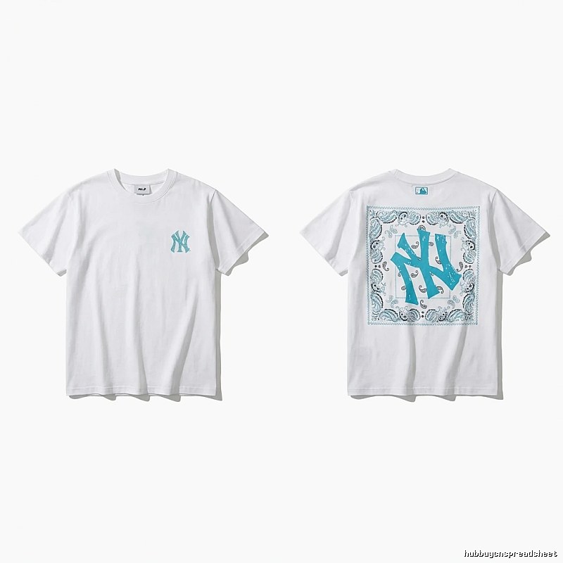 MLB retro-style white T-shirt with cashew flower pattern