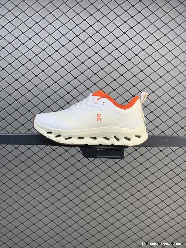 On Cloud Runners in White and Orange with Dynamic Sole Shape