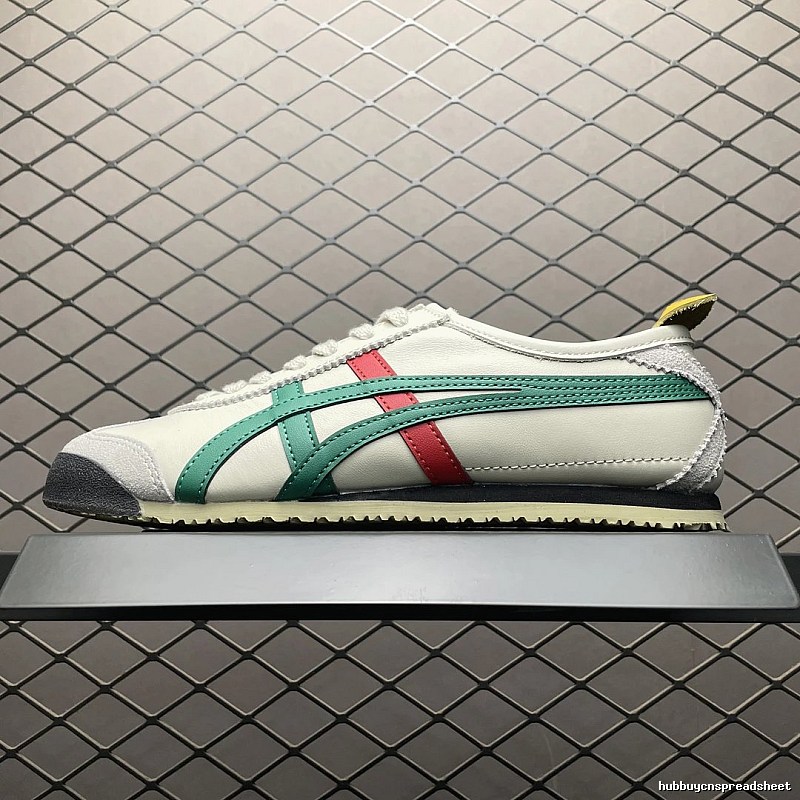 Onitsuka Tiger Cream, Green and Red Low-Top Sneakers with Classic Lace-Up