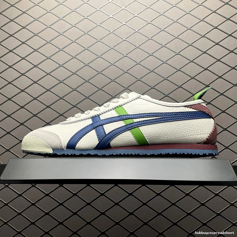 Onitsuka Tiger Cream, Navy and Green Low-Top Sneakers with Retro Court Shape