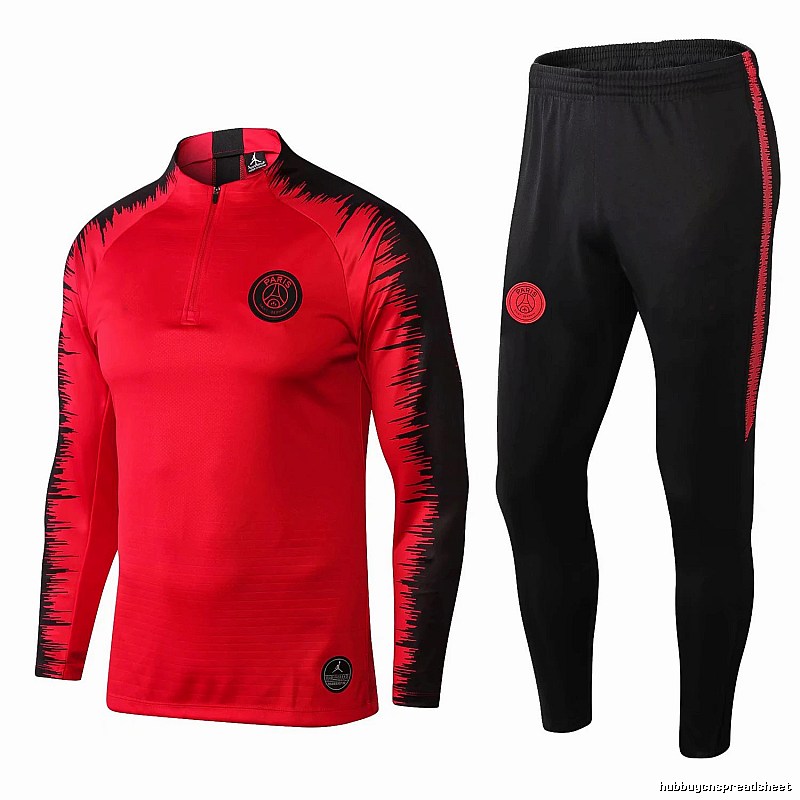 Paris Saint-Germain 2018-19 Sleeve-Print Detail Red Training Tracksuit Set Travel Styling