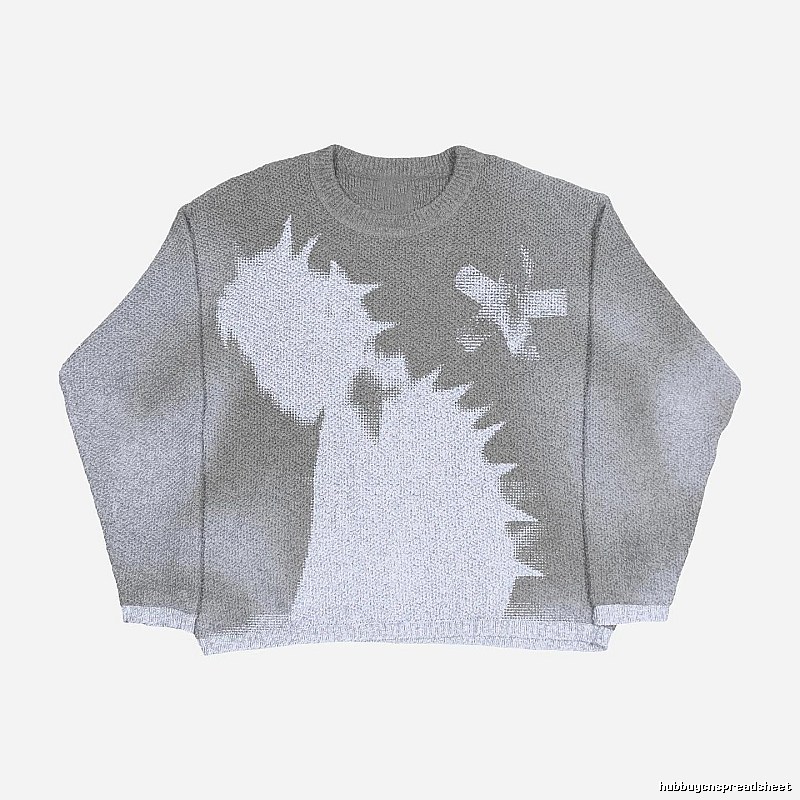 Patterned Anime graphic sweater Black Knit Top with Polished Detail