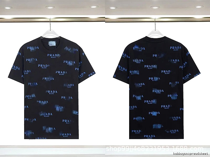 Prada All-over Printed Streetwear Style Black Short-sleeve T-shirt