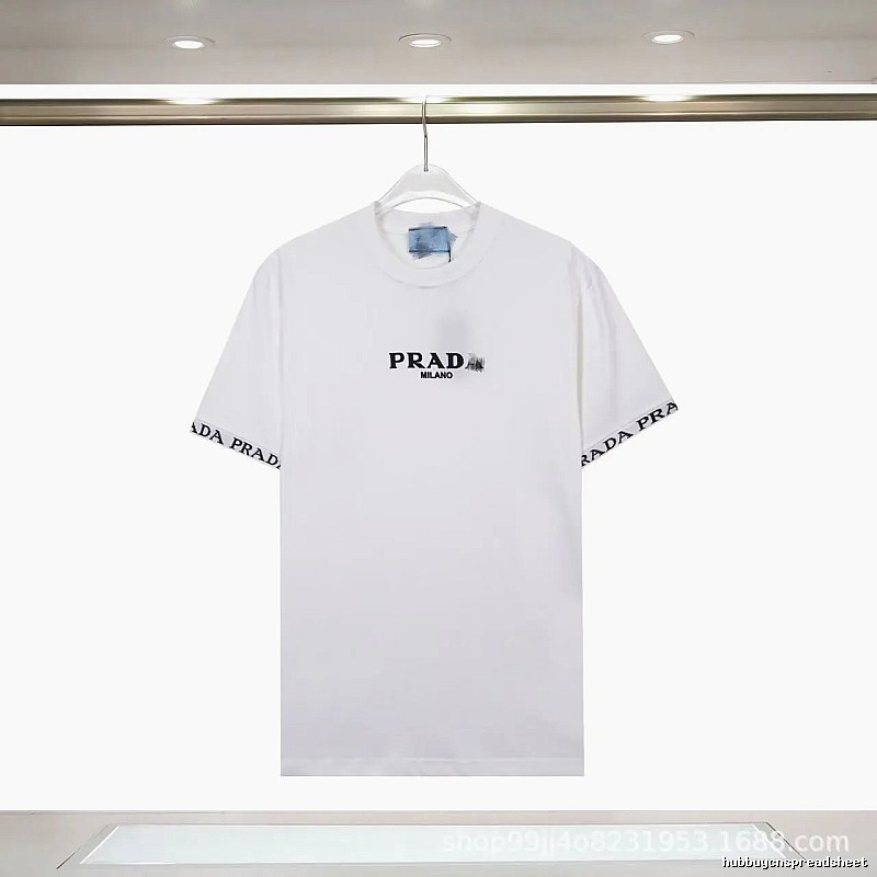 Prada Classic Webbing Minimalist Style White T-Shirt