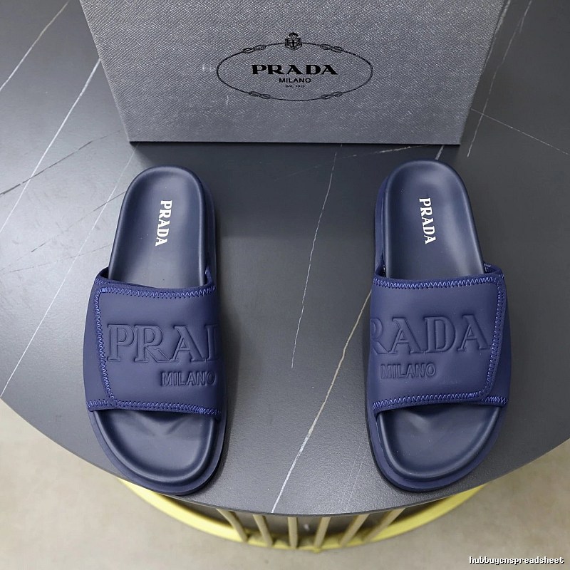 Prada Embossed Collection Minimalist Style Dark Blue Slide Sandals