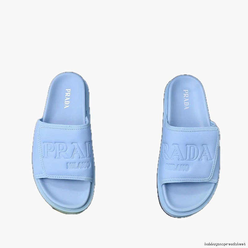 Prada Embossed Collection Minimalist Style Light Blue Slides