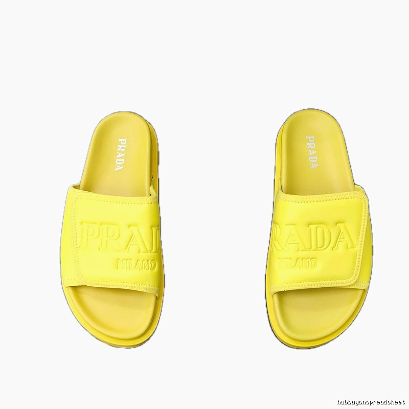 Prada Embossed Collection Minimalist Style Yellow Slide Sandals
