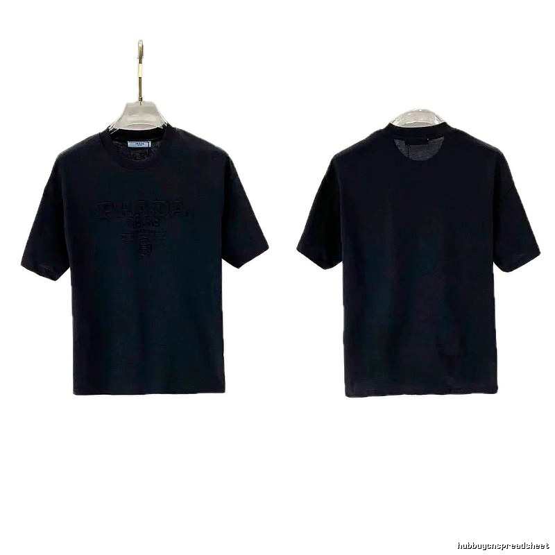 Prada Embossed Minimalist Style Black Short-sleeve T-shirt