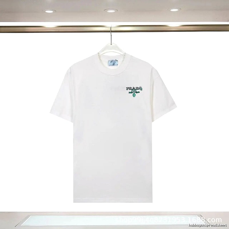 Prada Embroidered Minimalist Style White Short-sleeve T-shirt