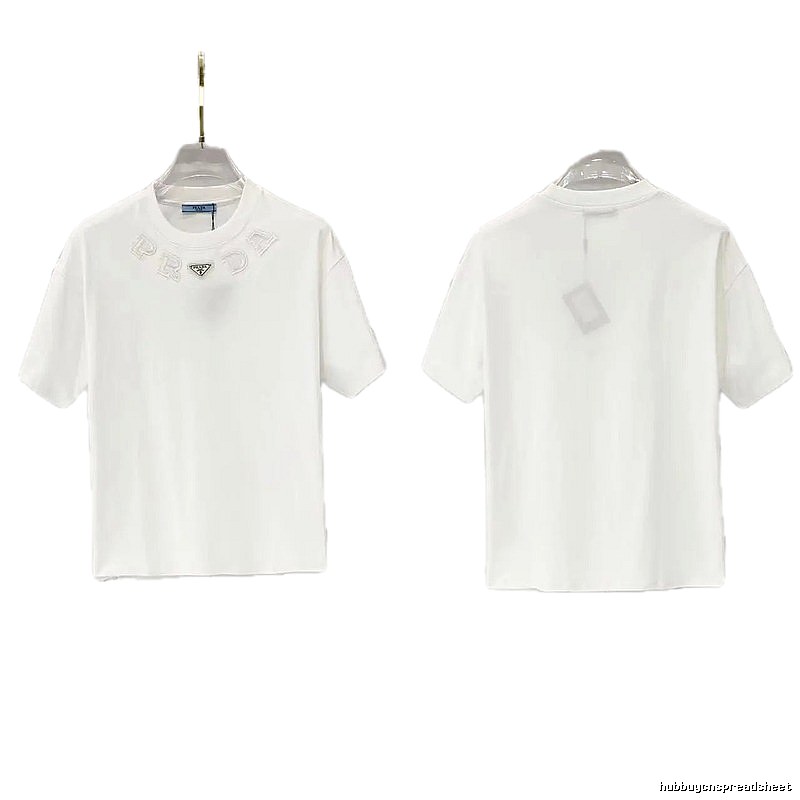 Prada Embroidered Minimalist Style White Short-sleeved T-shirt