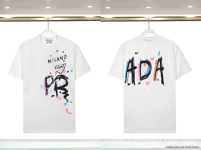 Prada Graffiti Street Style White Short-sleeved T-shirt