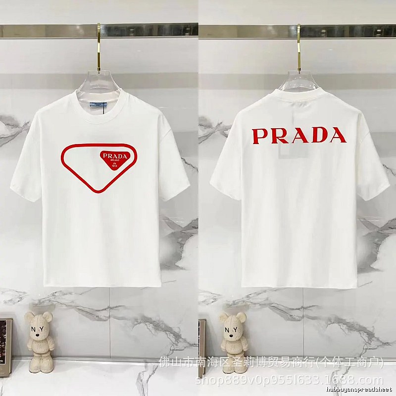 Prada Inverted Triangle Minimalist Style White Short-sleeve T-shirt