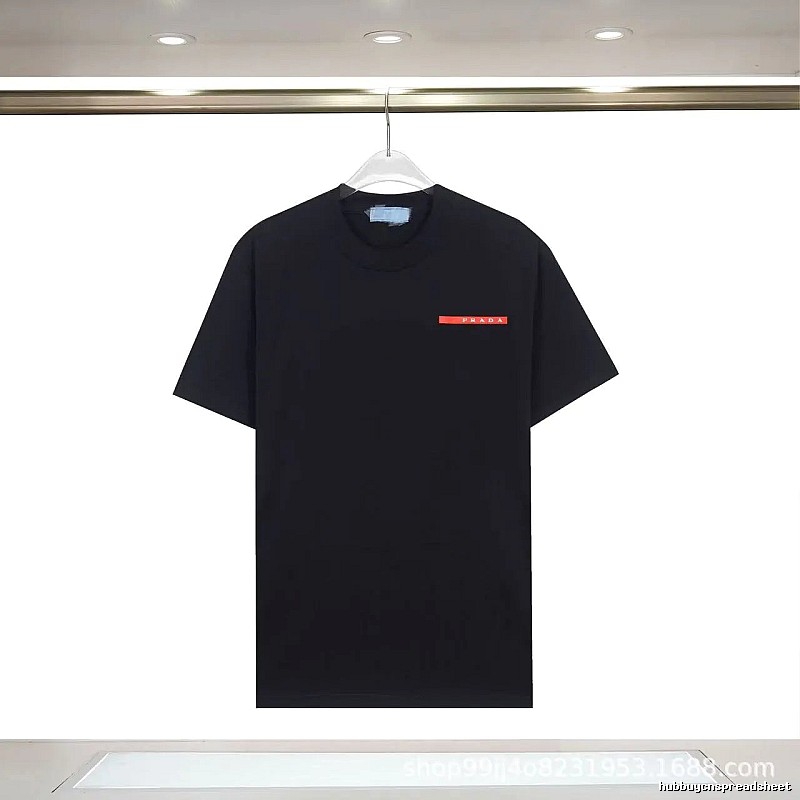 Prada Red Tab Minimalist Style Black Short-sleeve T-shirt
