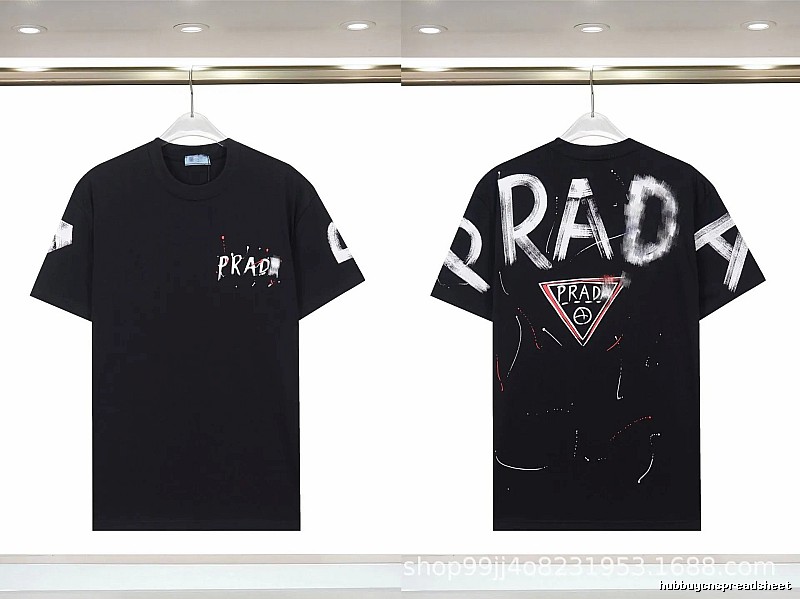 Prada Triangle Logo Graffiti Style Black Short-sleeve T-shirt