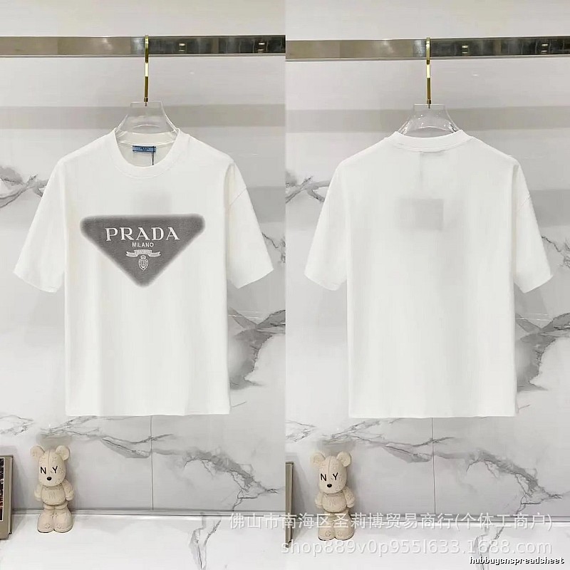 Prada Triangle Logo Minimalist Style White T-Shirt