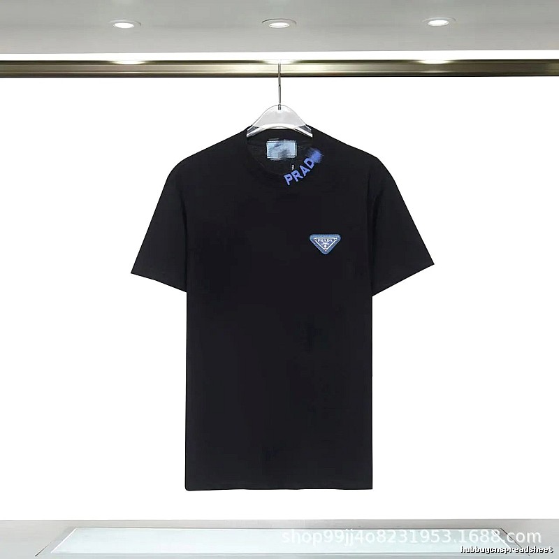 Prada Triangle Logo Streetwear Style Black T-shirt