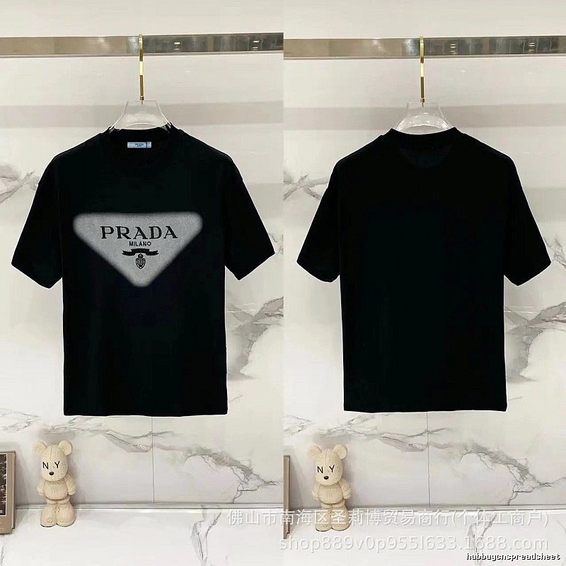 Prada Triangle Logo Trendy Style Black Short-sleeve T-shirt