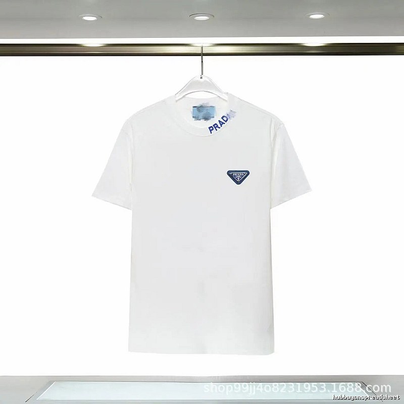 Prada Triangular Logo Minimalist Style White Short-sleeve T-shirt