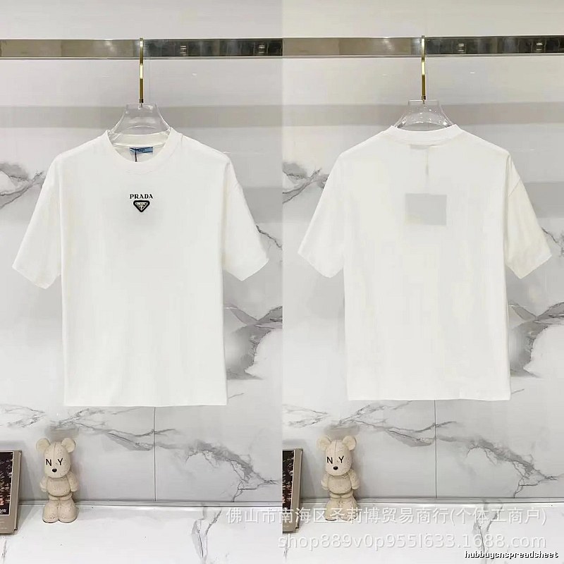 Prada Triangular Logo Minimalist Style White Short-sleeve T-shirt