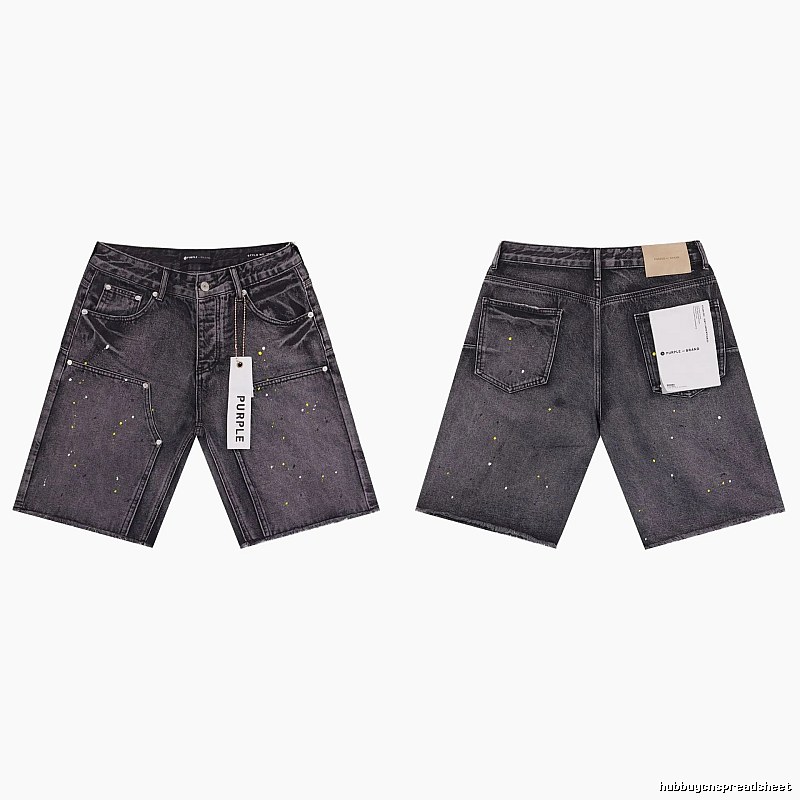 Purple Godspeed Ink-splattered Black and Grey Denim Shorts