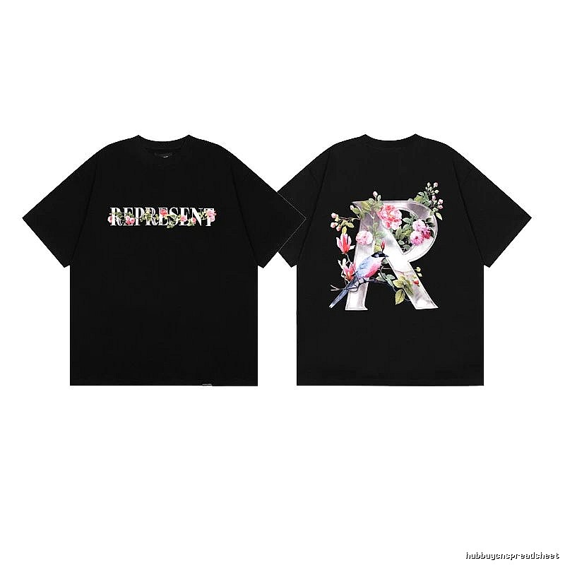 Represent Bird and Flower Print High Street Style Black T-Shirt