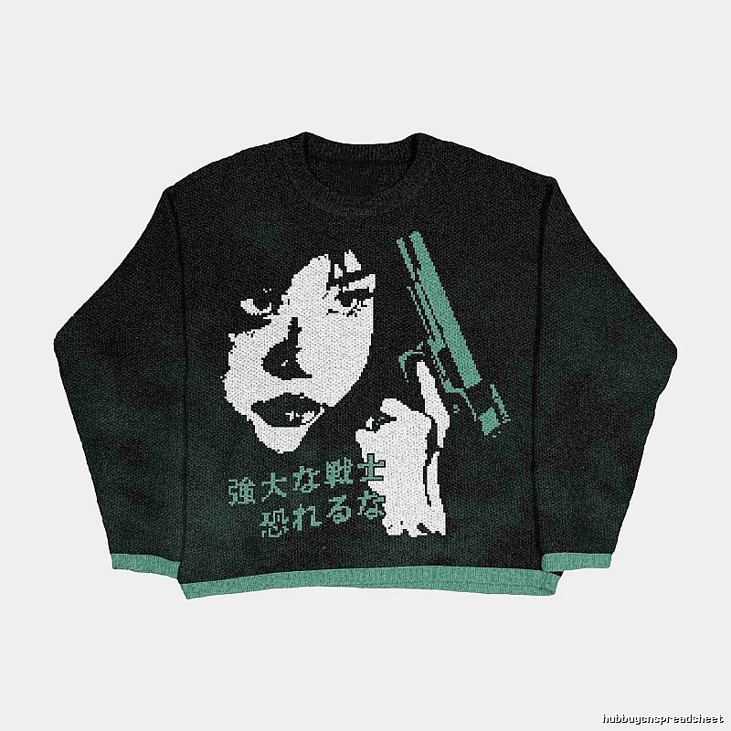 Resort Anime graphic sweater Black Knit Top for Travel Looks