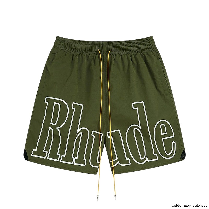 RHUDE letter-style military green shorts