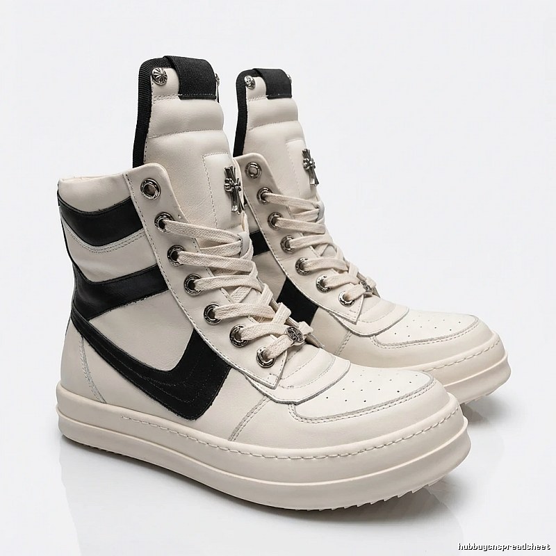 Rick Owens black and white spliced high-top shoes