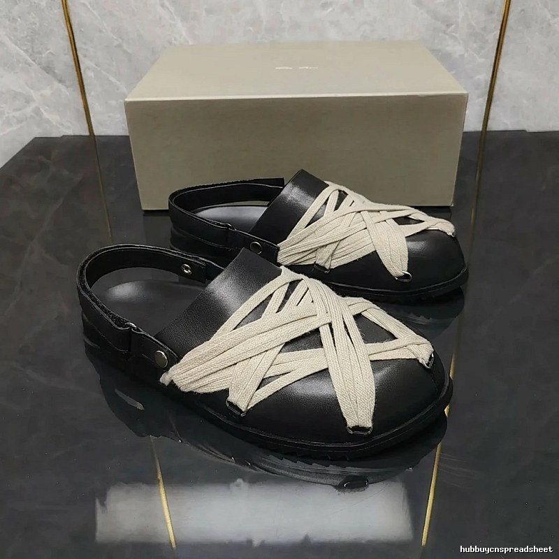 Rick Owens cross-strap dark style slippers