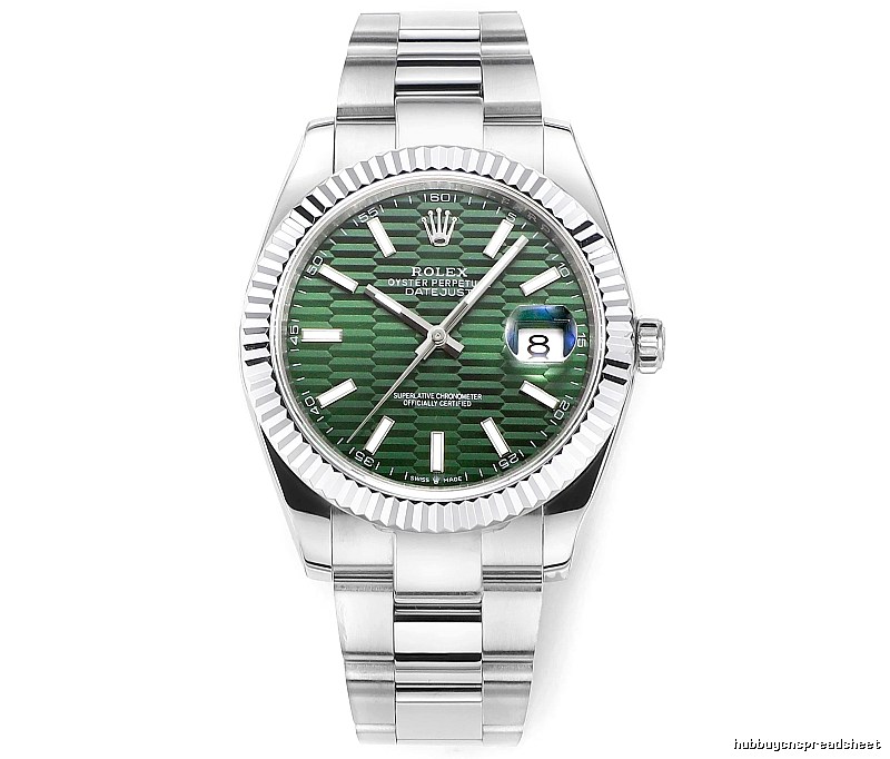 Rolex Datejust Automatic Watch with green fluted-pattern dial and oyster bracelet in Silver And Green