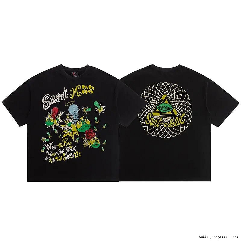 SAINT Cartoon Graffiti Street Style Black T-Shirt