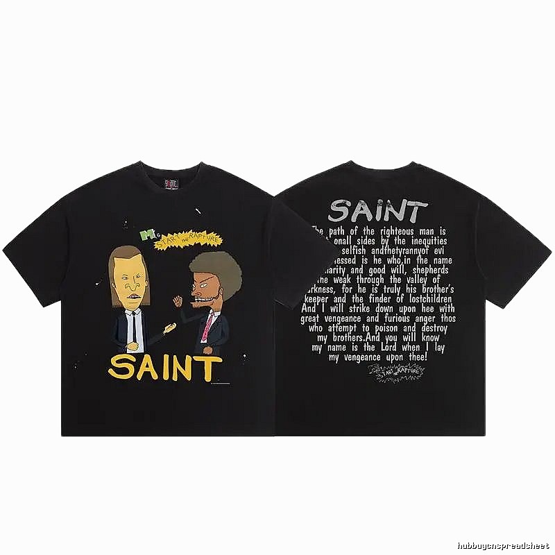 SAINT Cartoon Print American Style Black T-Shirt