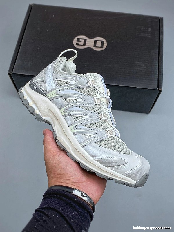 Salomon Silver and White Trail Runners with Quick-Lace Style Cords