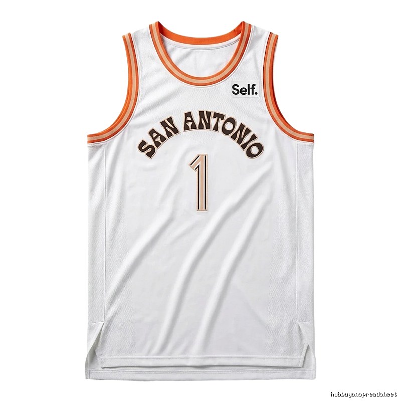 Self. Spurs white and orange basketball jersey