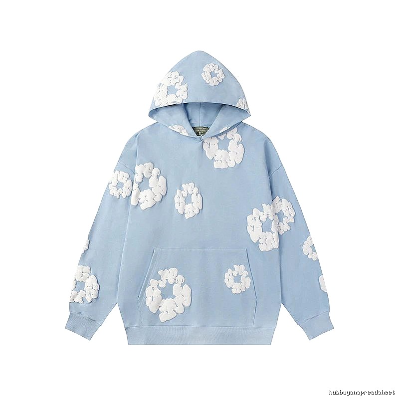 Sky Blue Flower Print Pullover Hoodie