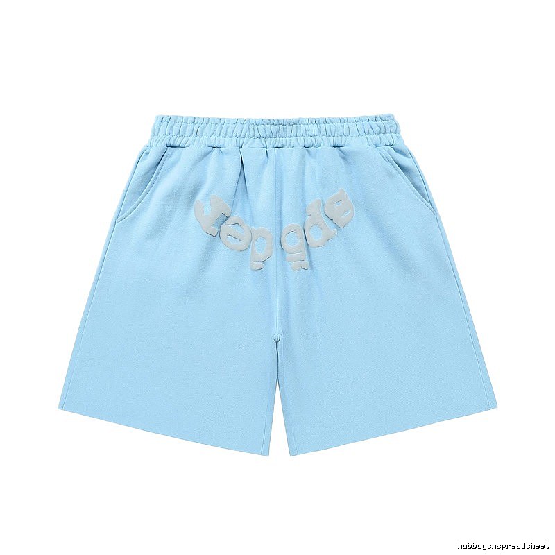 Sp5der letter-style light blue shorts