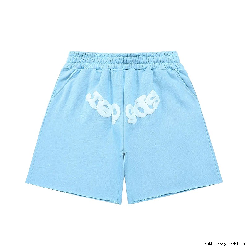 Sp5der letter-style light blue shorts