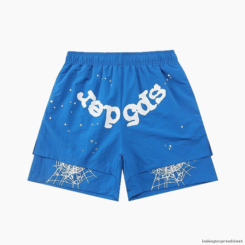 Sp5der star - printed blue shorts