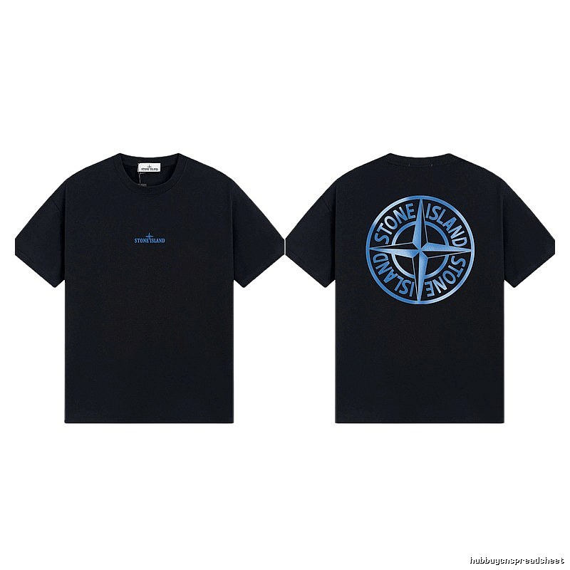 Stone Island Compass Print Street Style Black Short Sleeve T-shirt