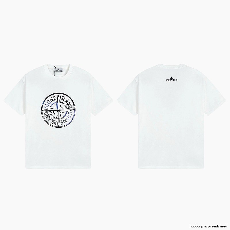 Stone Island Compass Print Street Style White T-shirt