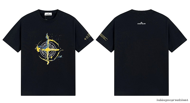 Stone Island Ink-splattered Street Style Black Short-sleeve T-shirt