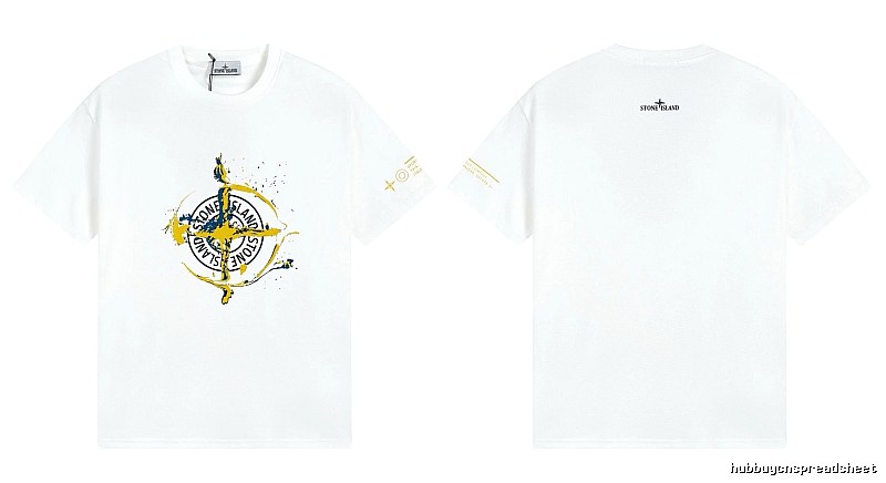 Stone Island Ink-splattered Trendy Style White T-shirt